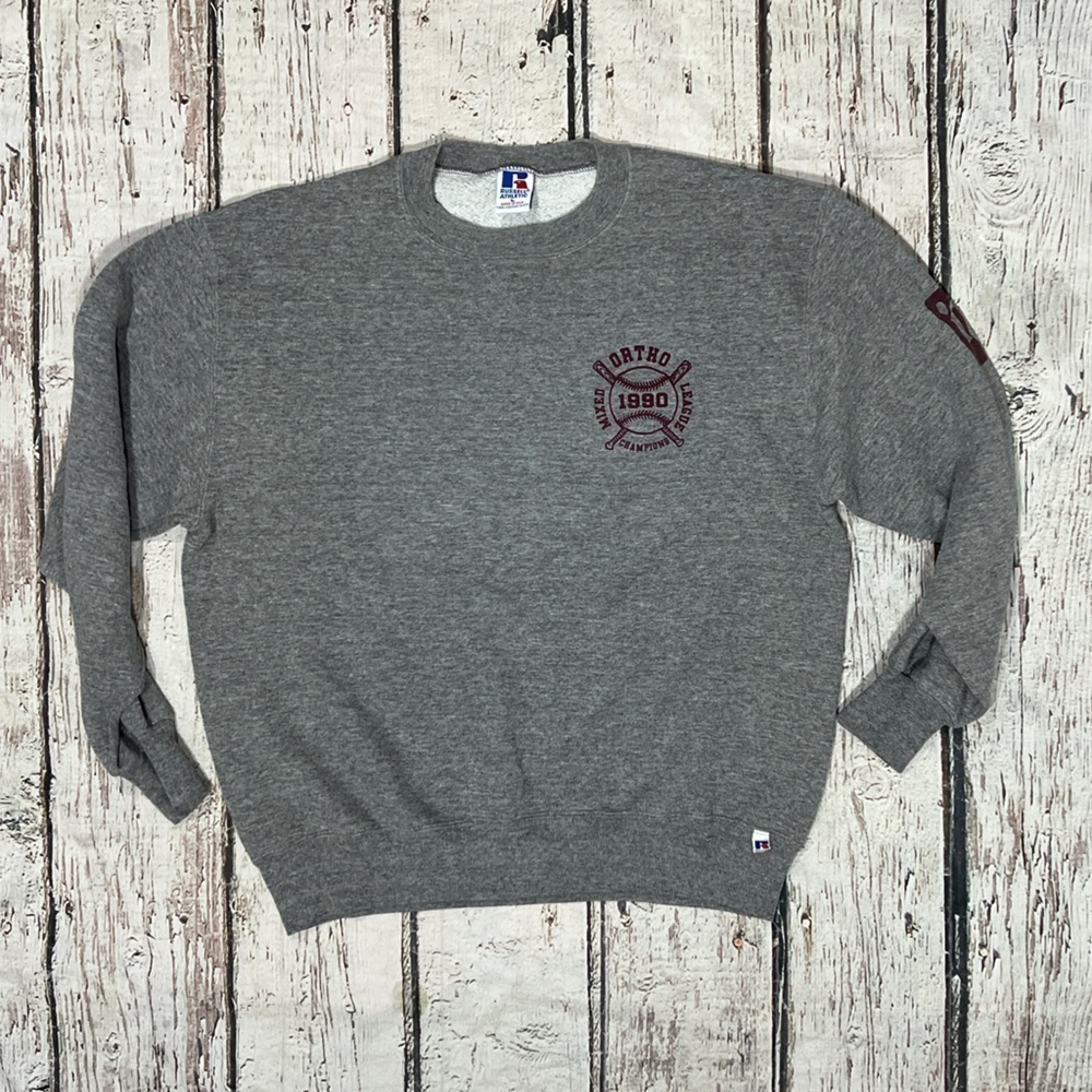 Vintage Ortho Baseball Champions 1990s Gray Russell Crewneck Sweatshirt